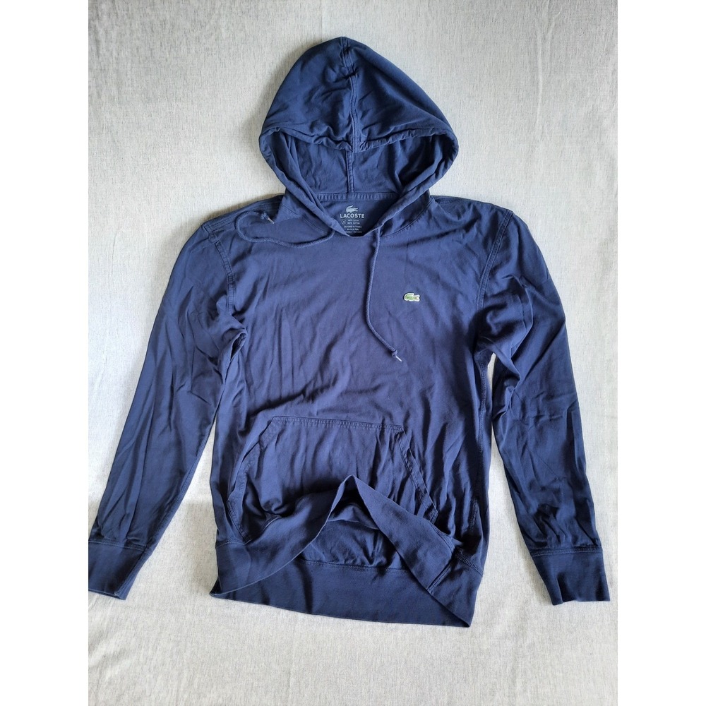 Lacoste Men Medium Pure Cotton Pullover Sweater Scuba State Drawstring Navy Blue